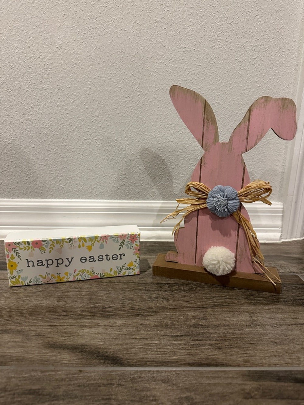 Kirklands Pink Wooden Easter Bunny with Floral Bow